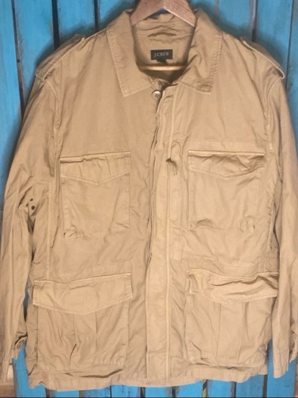J. Crew tan chore coat size large button flap pockets